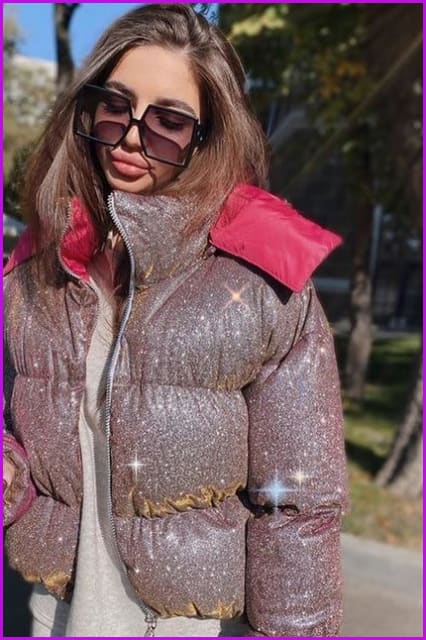 Bling Bling Glitter Reflective Puffer Jacket F1597 – Furdela