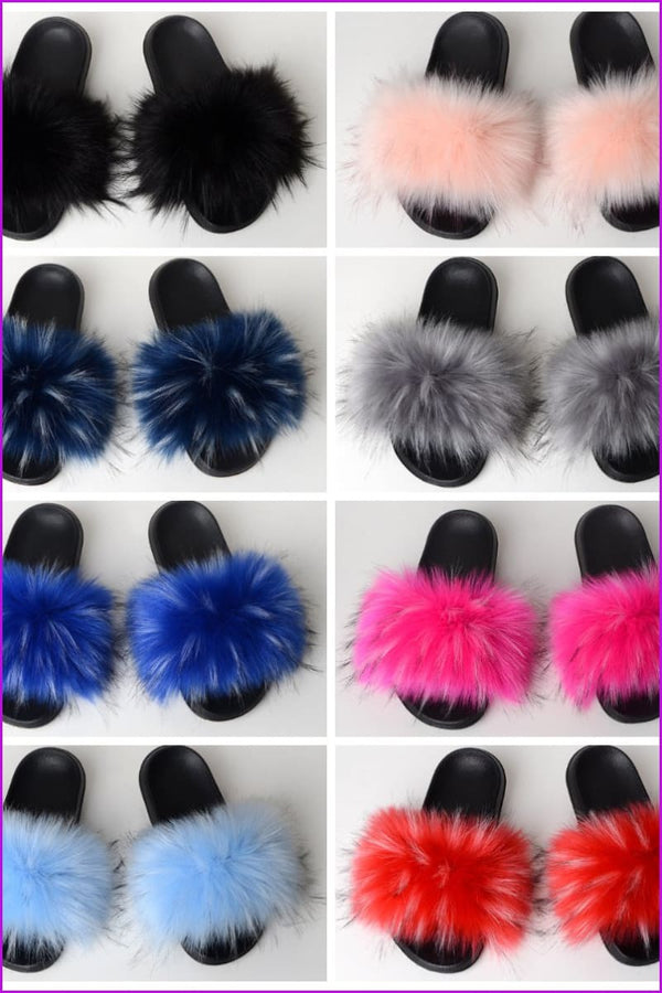 {5-7 days wait for make} New Color Faux Raccoon Fur Slides F602 - Furdela