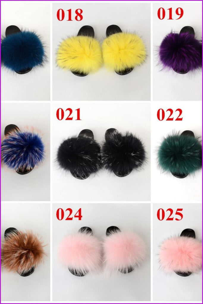 {5-7 days wait for make} New Color Raccoon Fur Slides F581 - Furdela