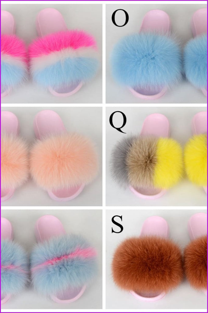 {5-7 days wait for make} Pink Sole Normal Fluffy Fur Slides Mix Style F576 - Furdela