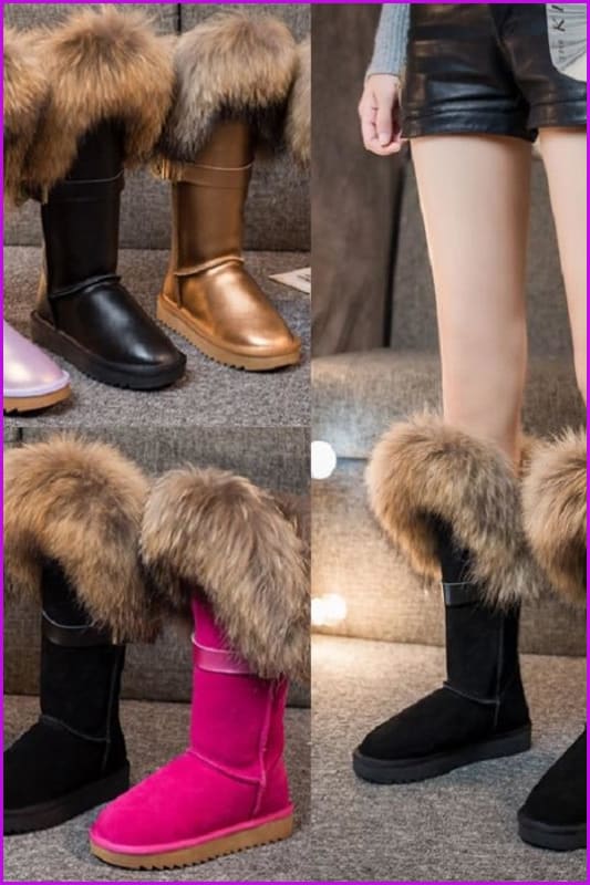 9 Color Fox Fur Middle Boots - Furdela