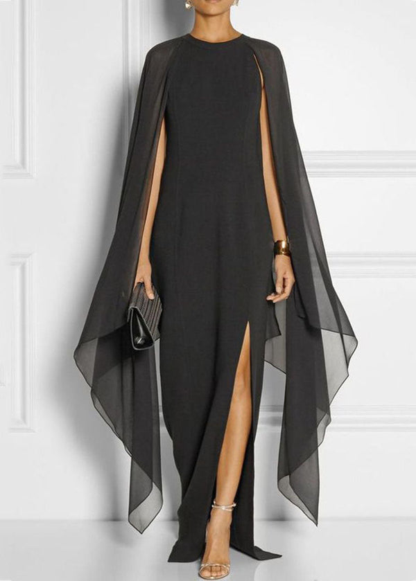 Fashion Black Asymmetrical Patchwork Cape Chiffon Dress Summer LY1963