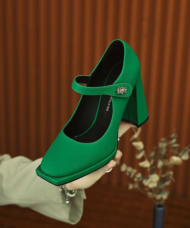 Green High Heels Faux Leather Beautiful Buckle Strap Splicing LY1745