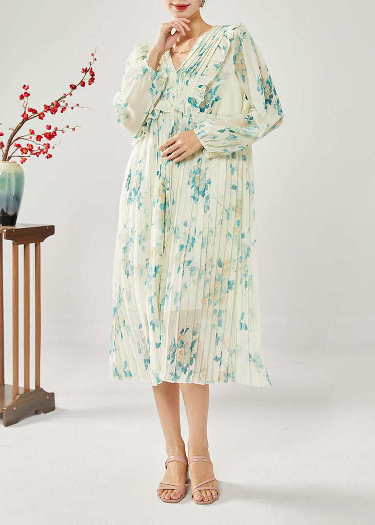 Plus Size Blue Print Patchwork Ruffles Wrinkled Chiffon Long Dress Spring LY1815