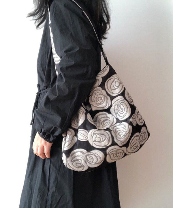 Vintage Black Rose Jacquard Organza Satchel Handbag LY1751