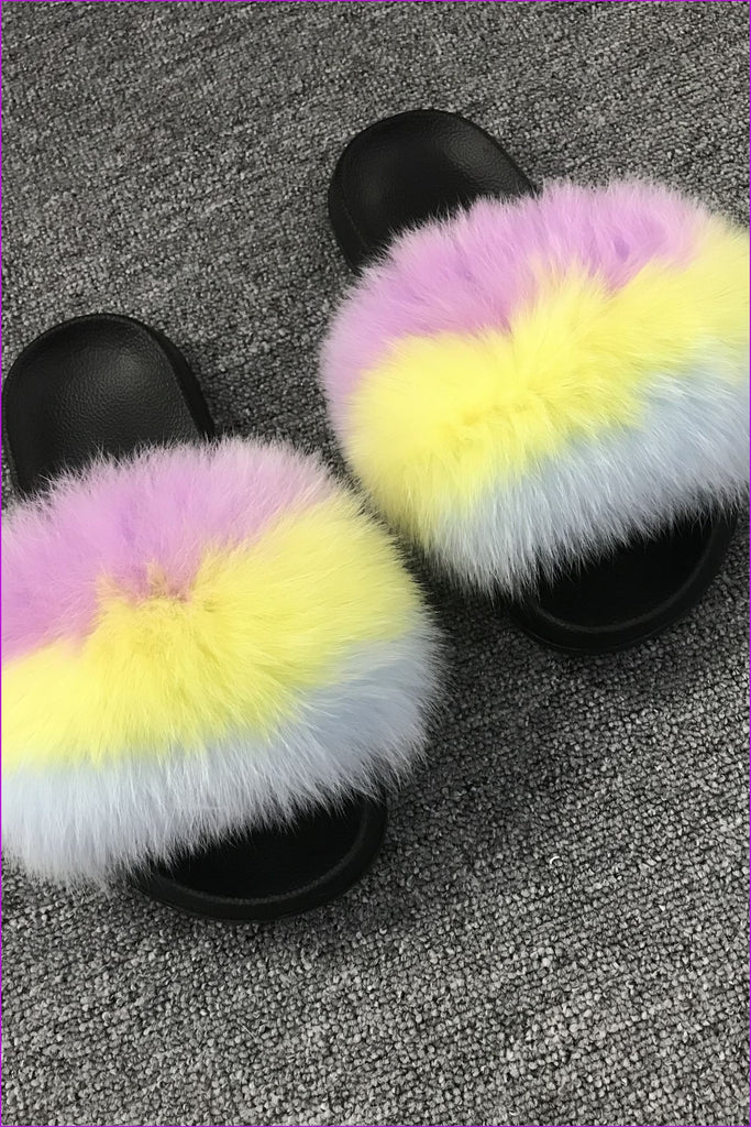 Candy Color Fox Fur Sliders DF003 - Furdela