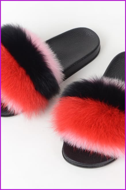 Colorful #I Fox Full-Pelt Fur Sliders DF003 - Furdela Wholesale