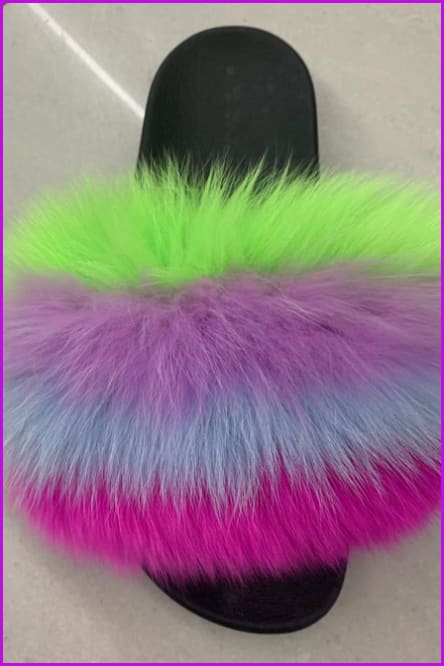 Colorful Mixed Fox Full-Pelt Fur Sliders DF003 - Furdela