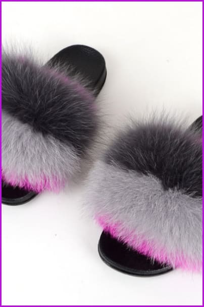 Colorful #O Fox Full-Pelt Fur Sliders DF003 - Furdela Wholesale