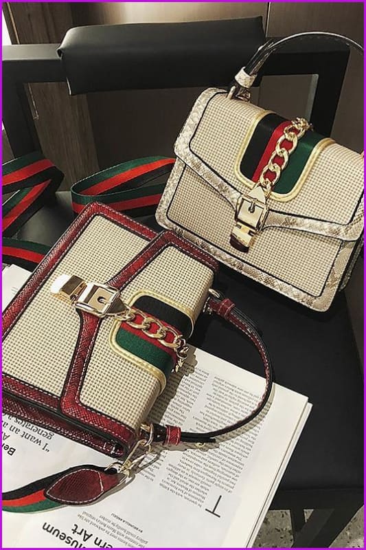 Elegant Lady Stripes Handbag Cross Body Bag F098 - Furdela