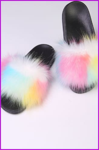 Faux Fake Big Colorful #1 Fur Slides F172 - Furdela