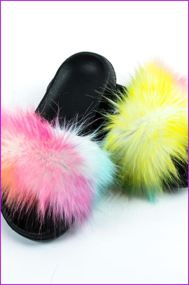 Faux Fake Big Colorful #2 Fur Slides F173 - Furdela