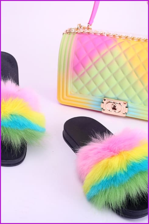 Faux Fake Fur Slides #5 & Candy Bag Set F - Furdela