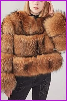 {Faux Fur} Brown Raccoon Fur Short Coat F448 - Furdela