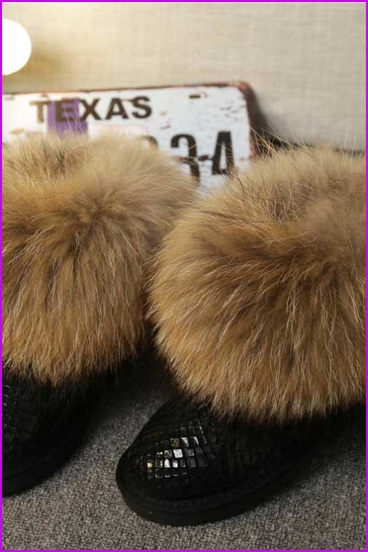 High Quality Real Fox Fur Snow Boots DF049 - Furdela