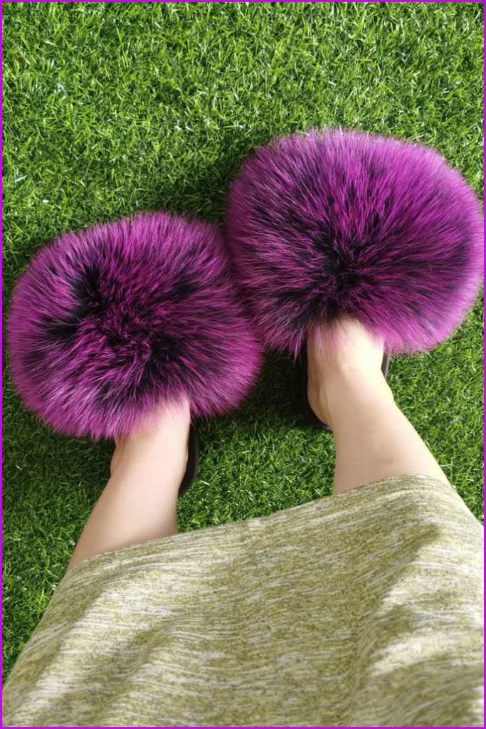Luxurious Purple Super Flufffy PVC Fur slides F020 - Furdela