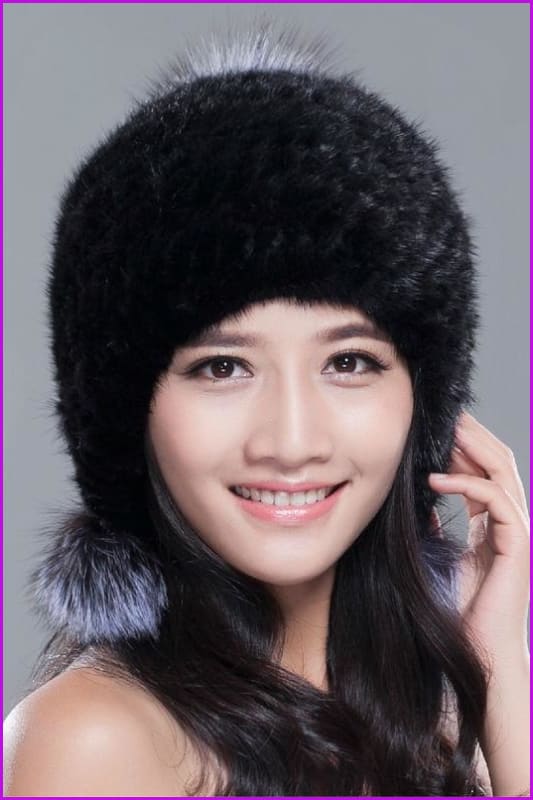 Mink Fur With Silver Fox Fur Pompom Ball Hat DO745 - Furdela