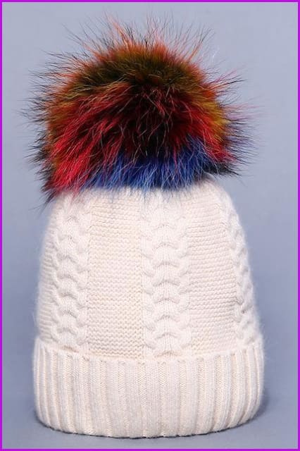 Multi Colored Raccoon Fur And Knited Hat DY1727 - Furdela