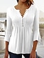 Women s Shirt Blouse Tunic Black White Wine Plain Button Flowing tunic 3/4 Length Sleeve Casual Basic V Neck Long S SR101