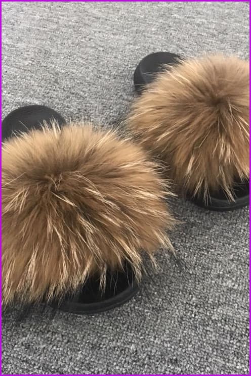 Normal Fluffy Raccoon PVC Fur Slides F013 - Furdela