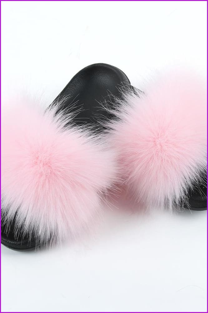 Pink Faux Fake Big Fur Slides F152 - Furdela