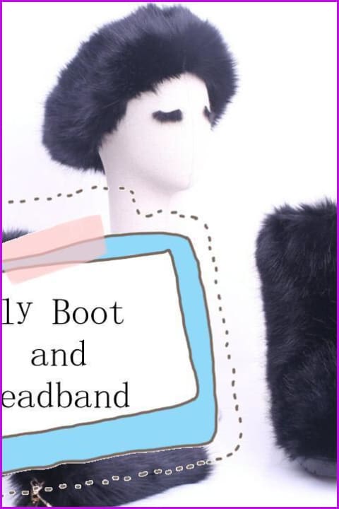 [Pre-sale] Black Faux Fur Headband/Boots Set - Furdela