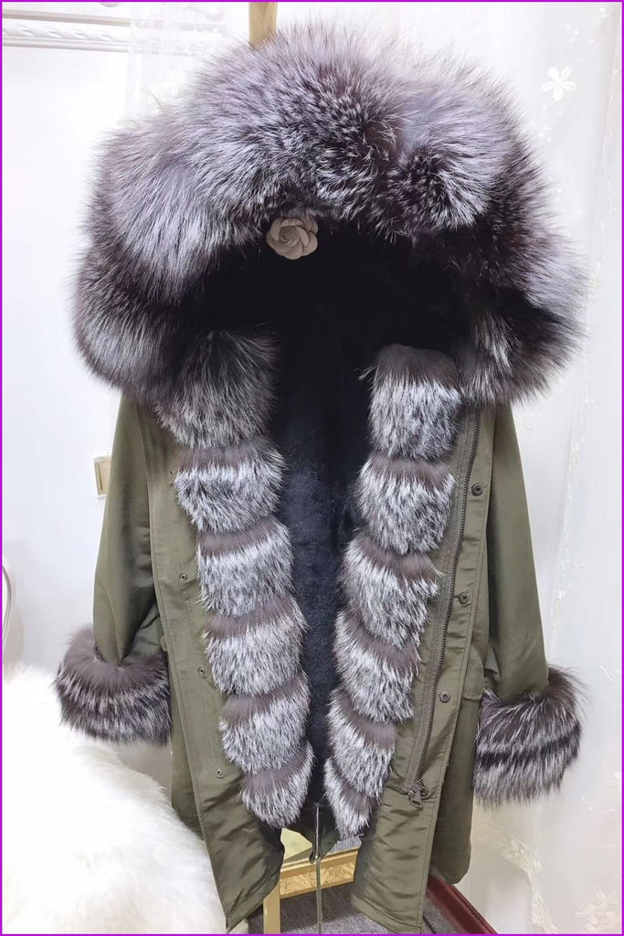 [Pre-sale] S-3XL Real Fox Collar Rabbit Inner Parka Jacket Coat F332 - Furdela