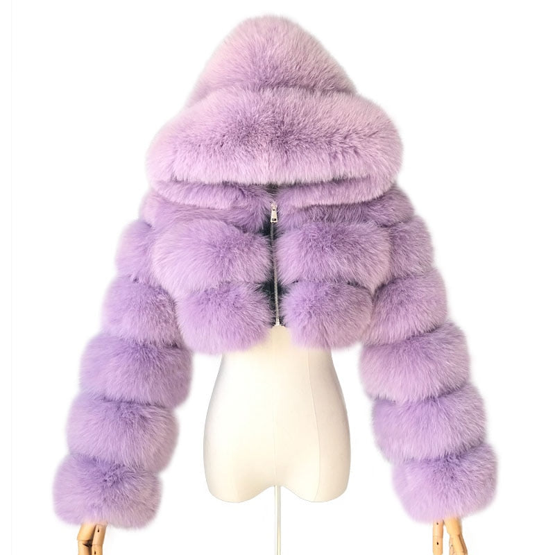 Real Fox Fur Hooded Fur Coat F405 - Furdela Wholesale