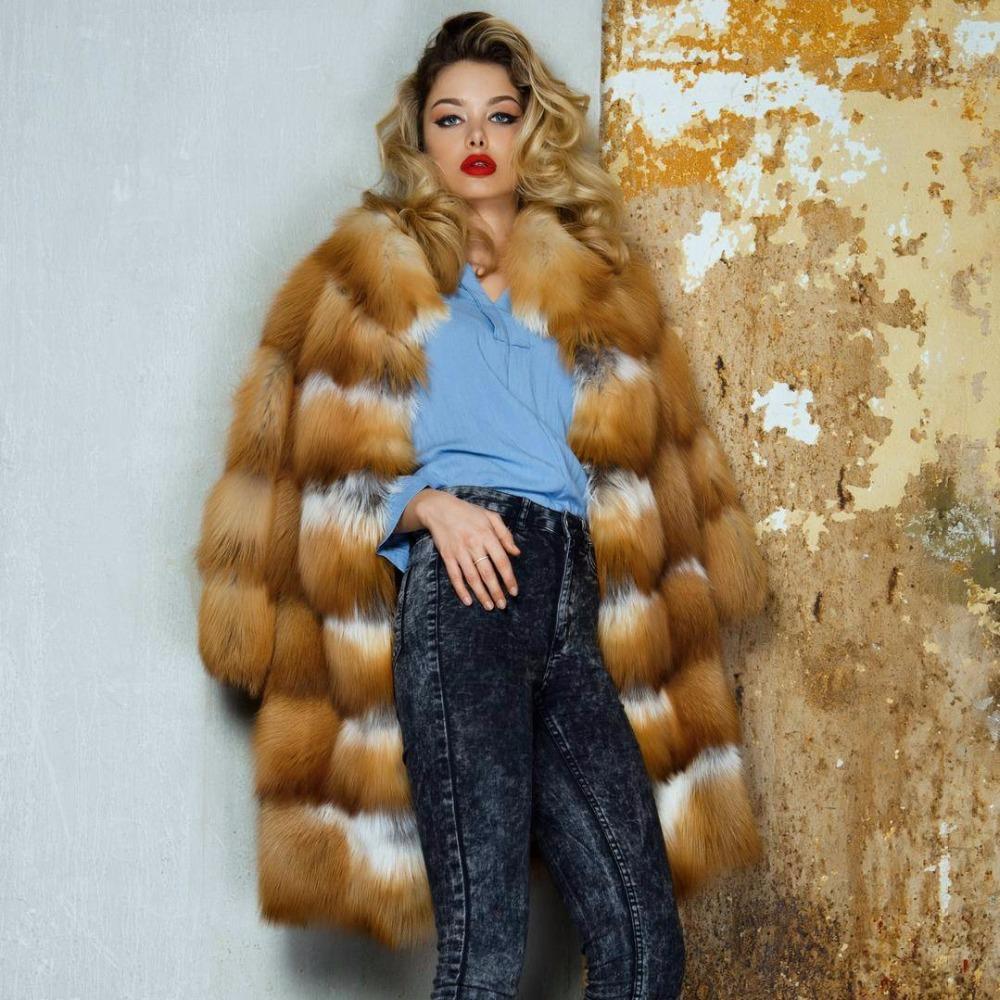 Mid-Length Silver/Red Fox Fur Coat - Furdela Wholesale