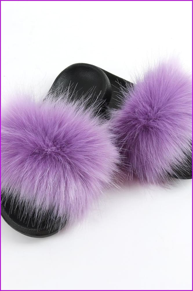 Purple Faux Fake Big Fur Slides F152 - Furdela