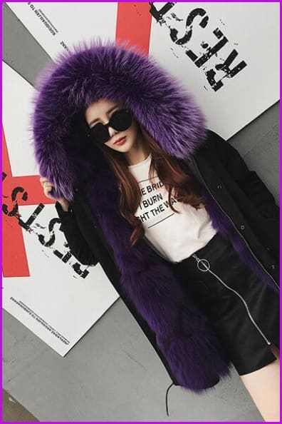 Purple Fox Fur Parka DF005 - Furdela