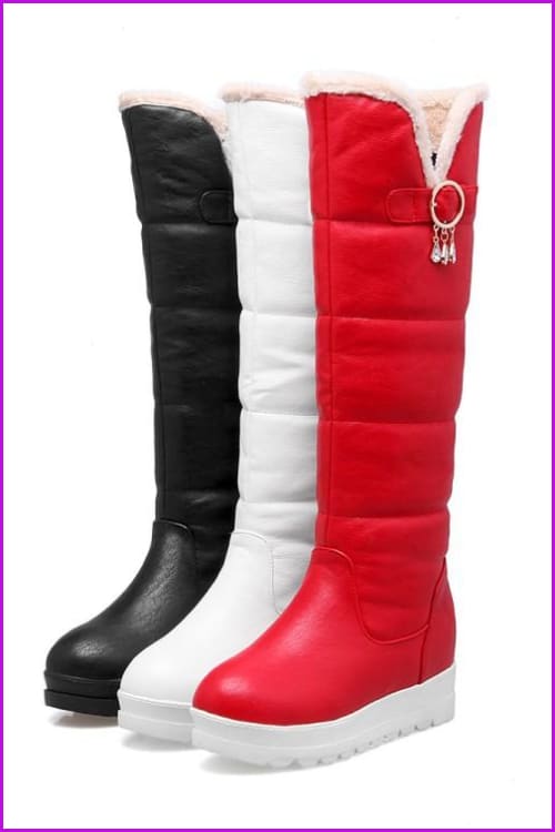 [Ready Stock] Black/White/Red Faux Fur Winter Warm Boots F310 - Furdela