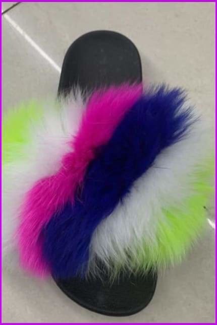 { Ready Stock } Colorful Mixed Fox Full-Pelt Fur Sliders F014 - Furdela