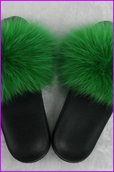Ready Stock Grass Green Fur Slides F725 - Furdela