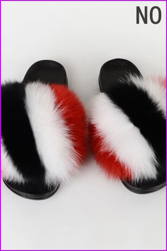 { Ready Stock } New Color Fox Fur Slides F678 - Furdela