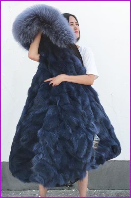 Royal Blue Fox Fur Parka DF005 - Furdela