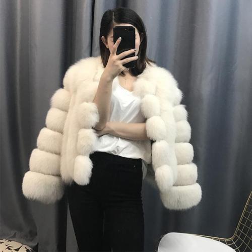 Luxury White Fox Fur Coat 50CM DO1532 - Furdela