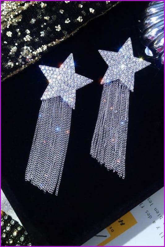 Star-studded Fringed Earrings - Furdela