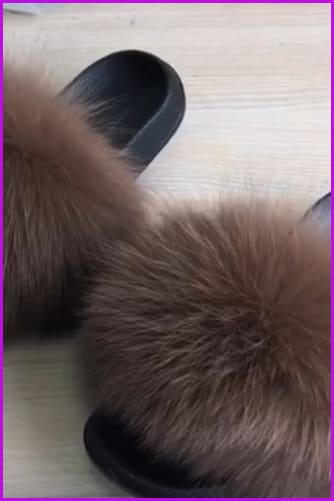 Super Fluffy Coffee Fox Fur Sliders DF035 - Furdela