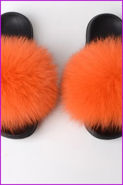 Super Fluffy Orange Fox Full-Pelt Fur Sliders DF035 - Furdela