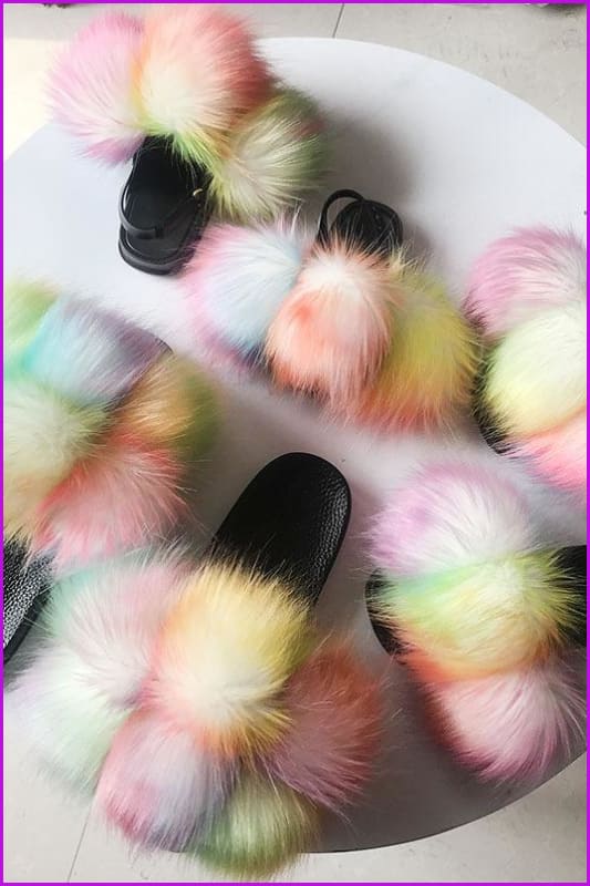 Fluffy Balls Faux Fox Fur Slippers F2157 - Furdela