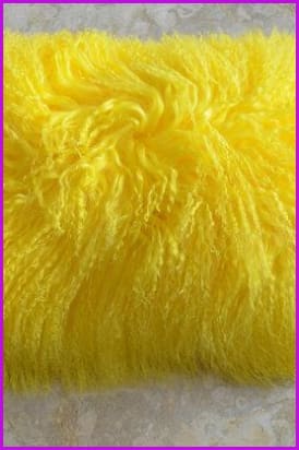 Yellow Mongolian Lamb Fur Pillow Covers DO777 - Furdela Wholesale